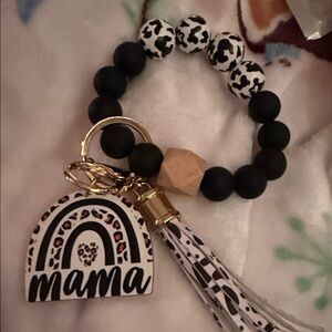 Black and White Beaded Keychain Bracelet